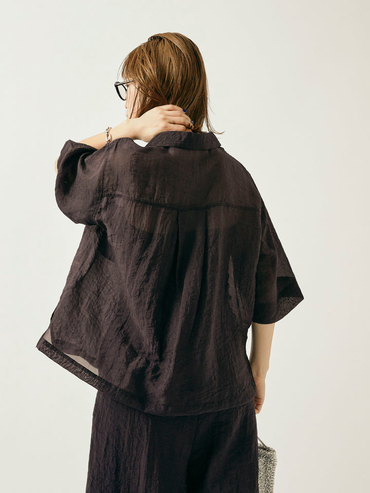 【Allure】[SET]シャイニースラブシアー開襟ハーフシャツ+シャイニースラブシアー開襟ハーフシャツ(2set)