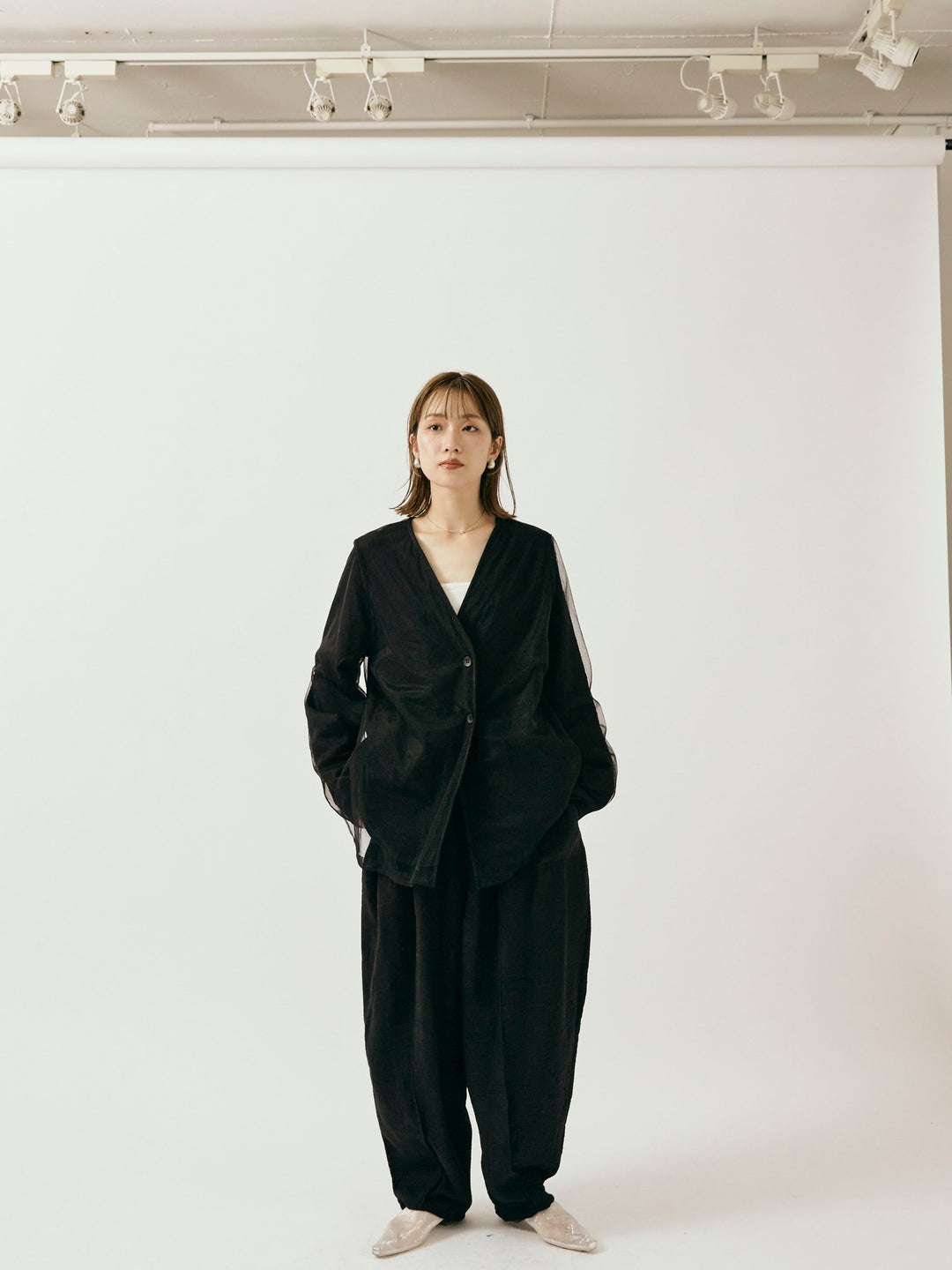 [予約]リネンライクベイカーバルーンパンツ/ブラック