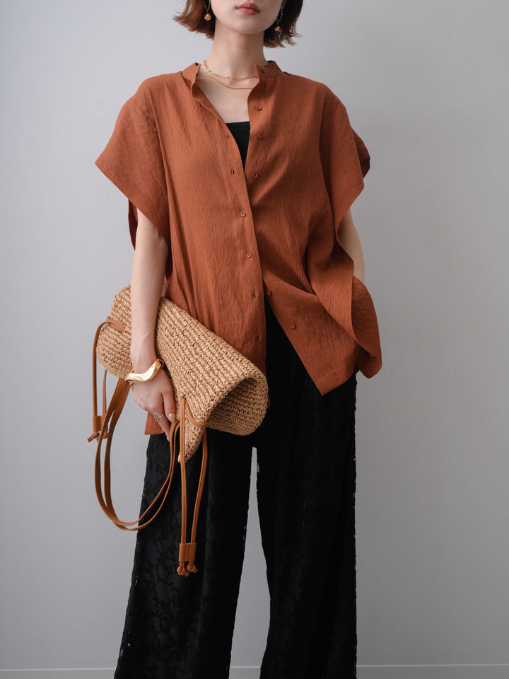 [予約]スクエアショルダーノースリワッシャーブラウス/brown