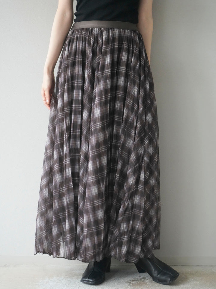[予約]チェック柄ワッシャープリーツスカート/brown