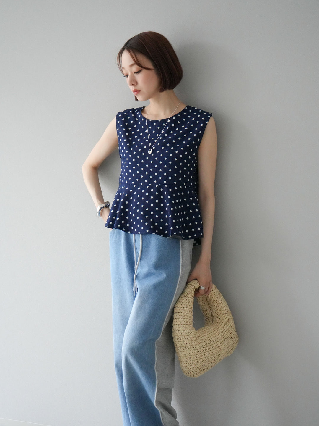 [予約]ドットぺプラムトップス/ネイビー