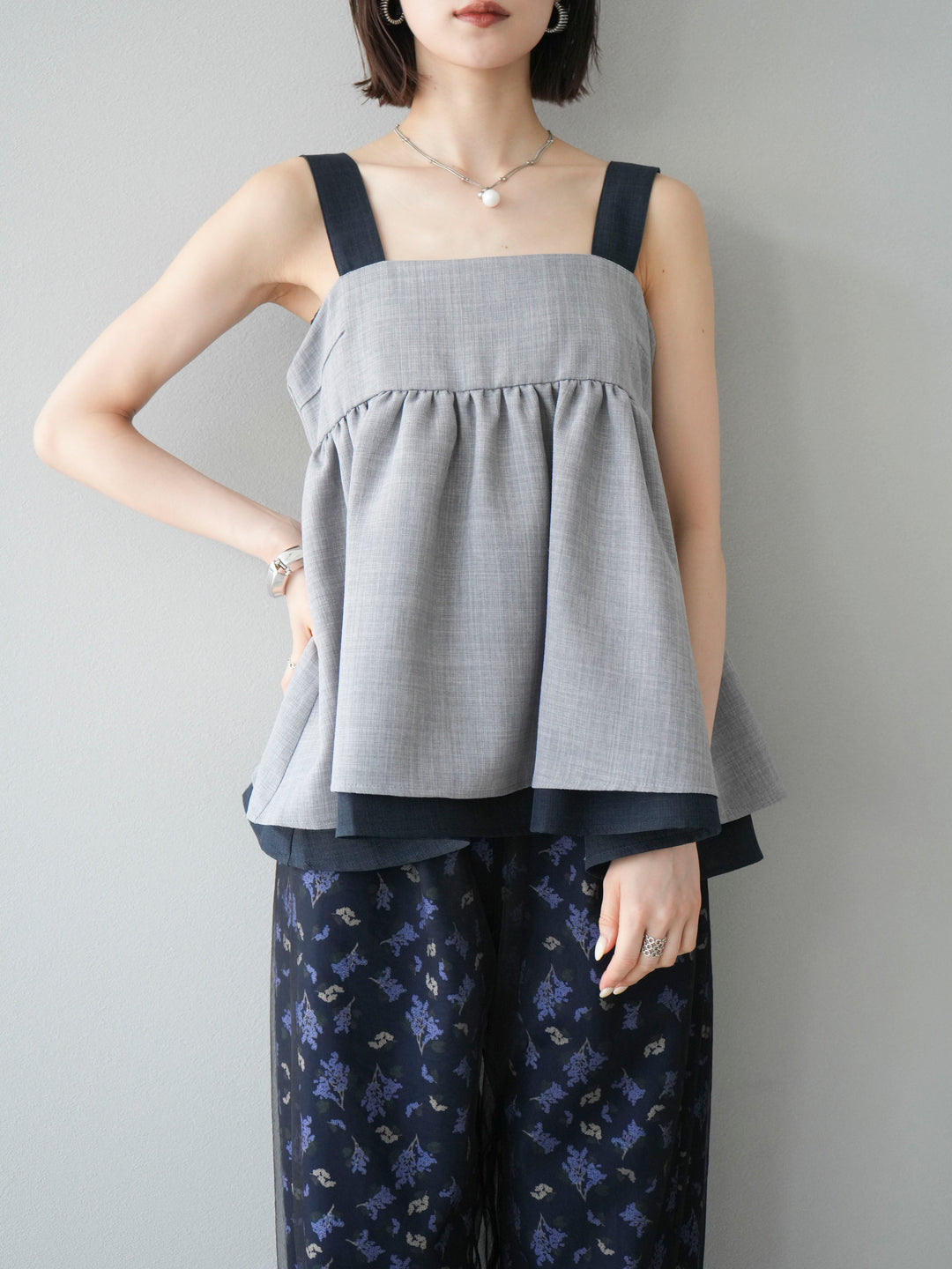 [SET]リネンライク配色フレアタンクトップ+選べるアクセセット(2set)