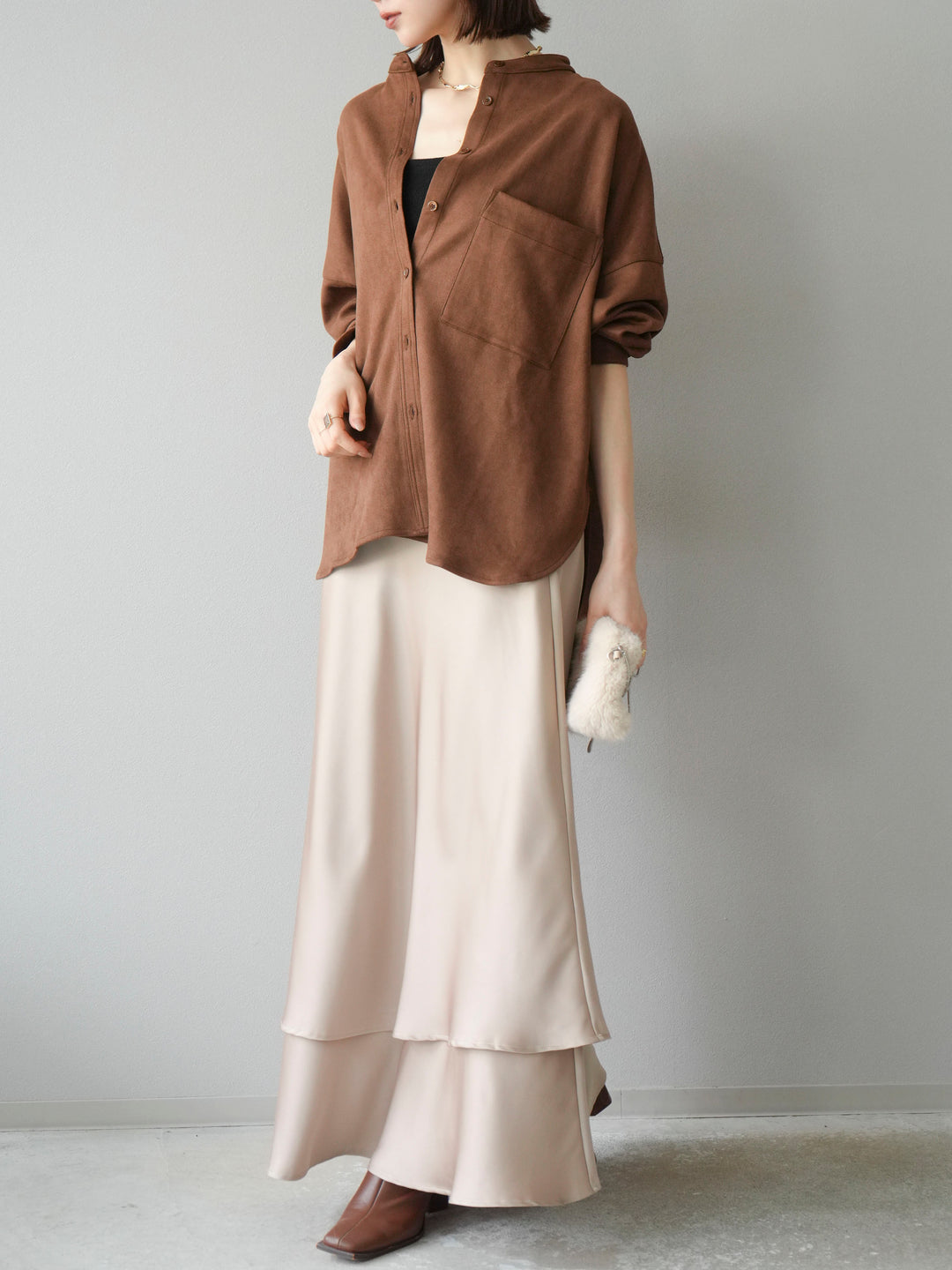 [予約]サテンフリルスカート/ベージュ