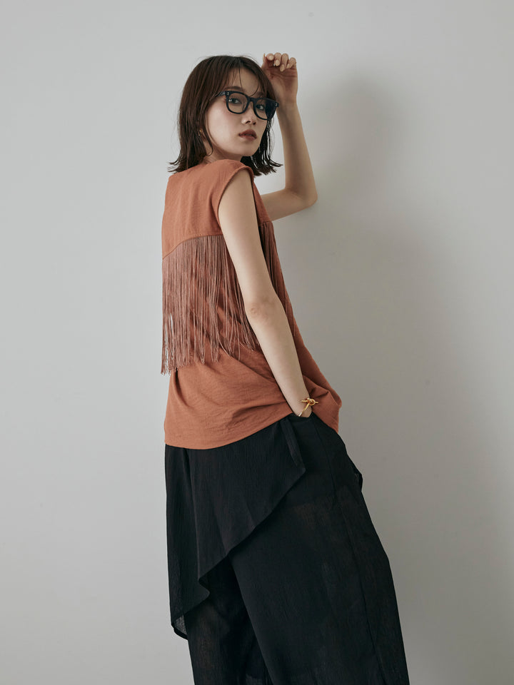 【預購】流蘇無袖上衣/摩卡色