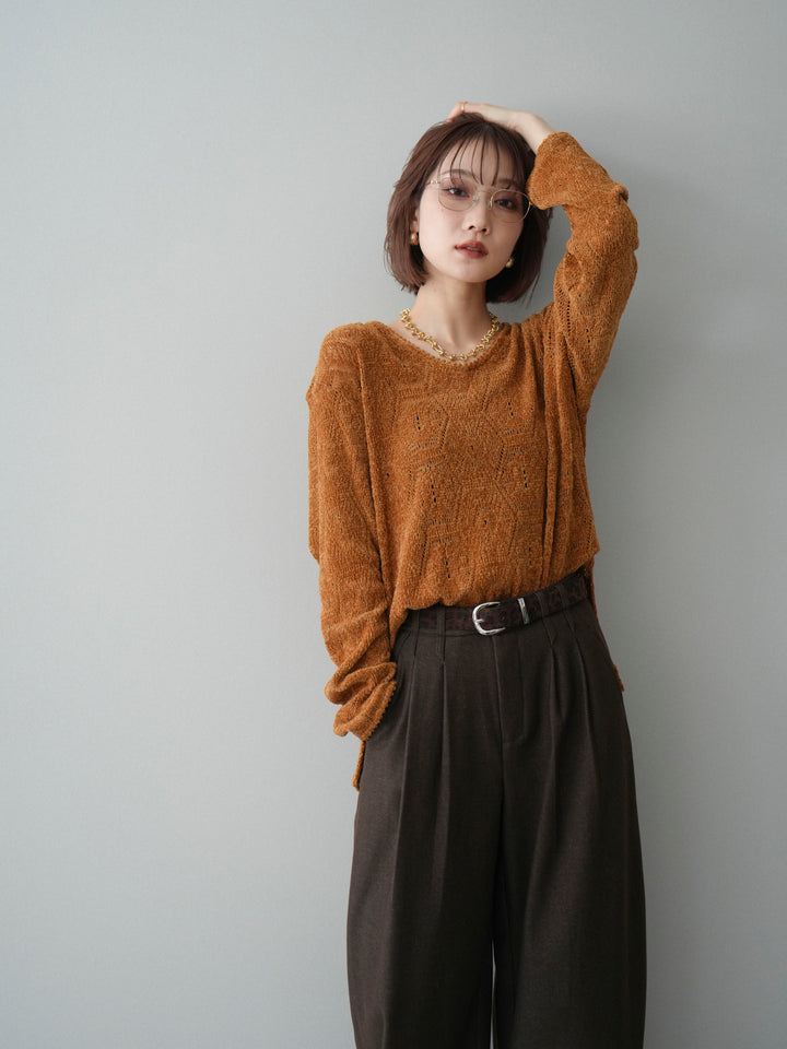 [SET]モール透かし編みニットトップス+選べるアクセセット(2set)