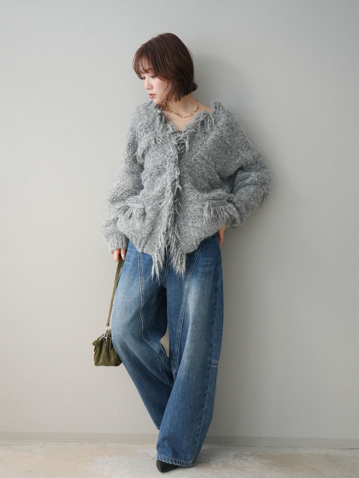 [予約]裏起毛加工デニムカーブパンツ/blue