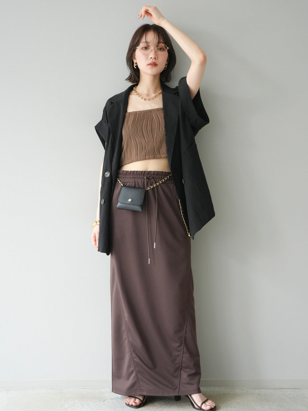 【預購】波浪滾邊杯裸色吊帶背心/棕色