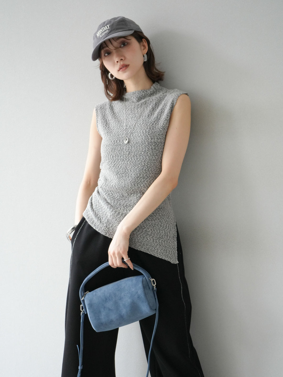 [予約]ブークレアシメニットノースリーブトップス/グレー