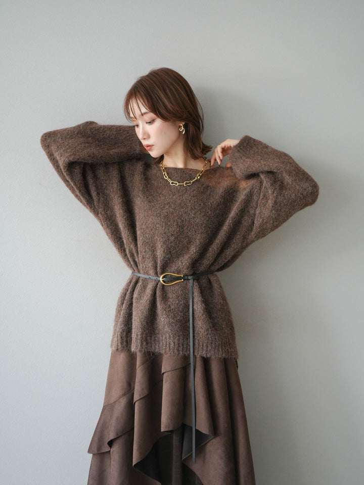 [SET]ネック透かし編みニットプルオーバー+選べるアクセセット(2set)