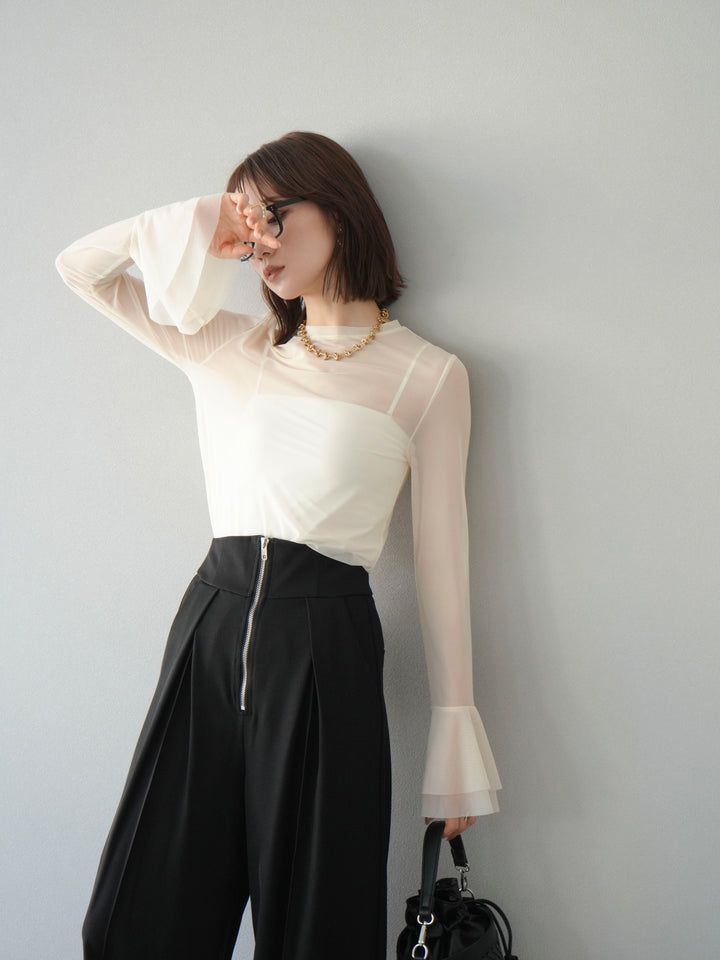 [予約]フレアロングスリーブパワーメッシュトップス/アイボリー