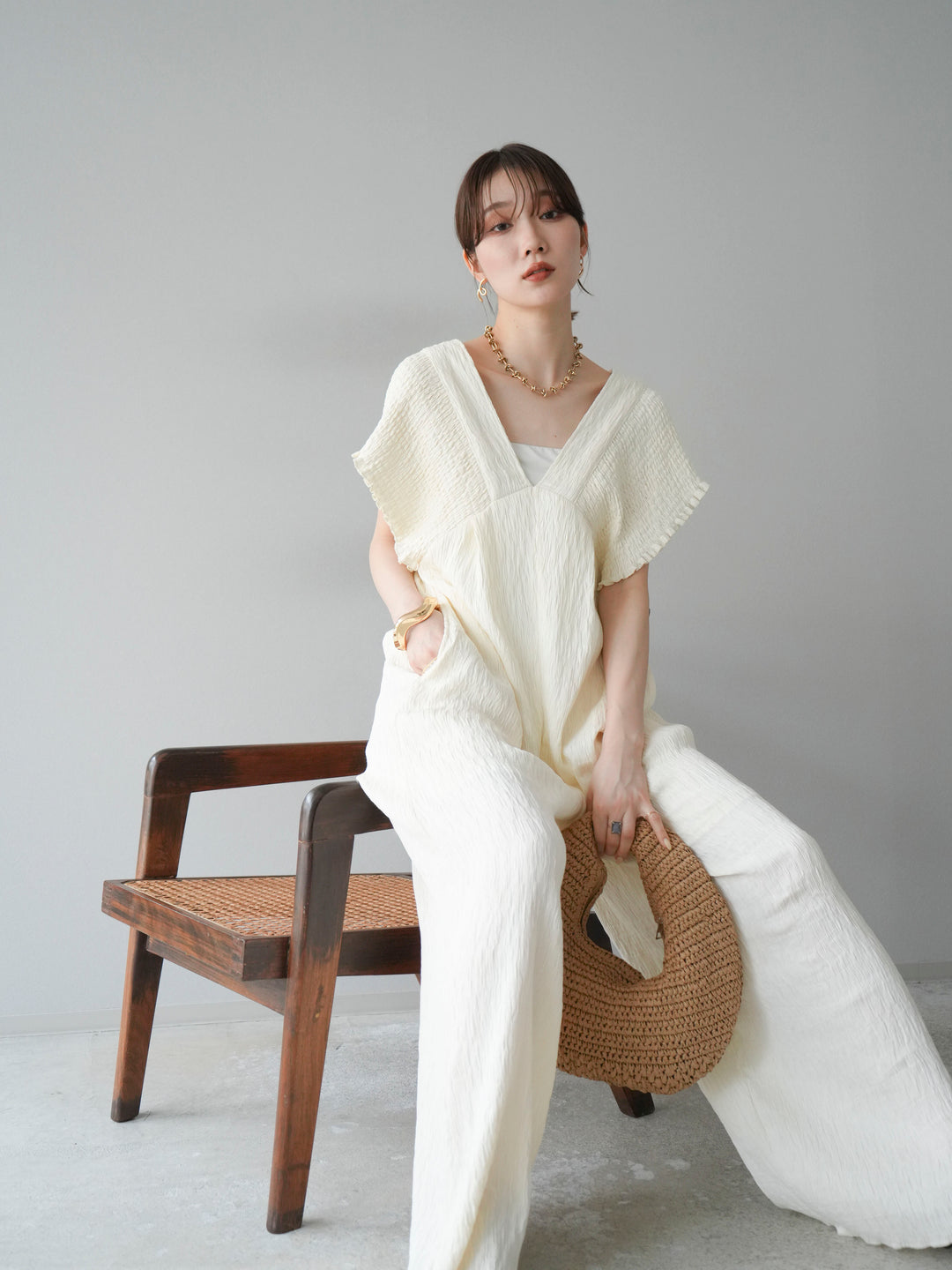 [SET]楊柳シャーリングサロペット+楊柳シャーリングサロペット(2set)