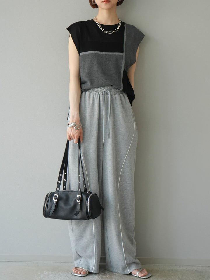 【預購】同色系無袖針織套頭衫/黑色