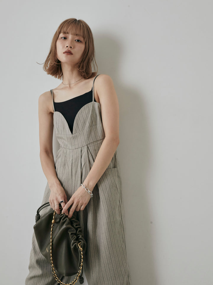 【預購】人字紋條紋工裝褲/米白色