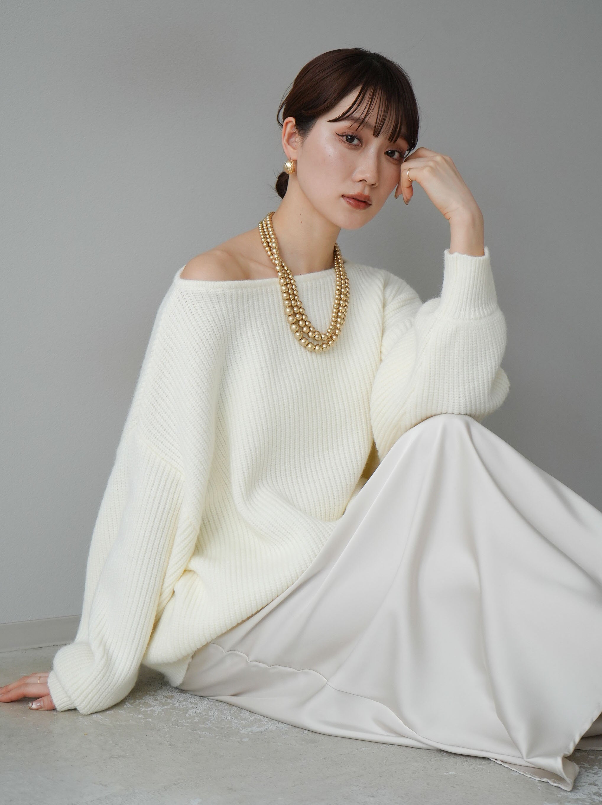 予約]アルパカタッチオフショルオーバーニットプルオーバー/オフ – Lumier