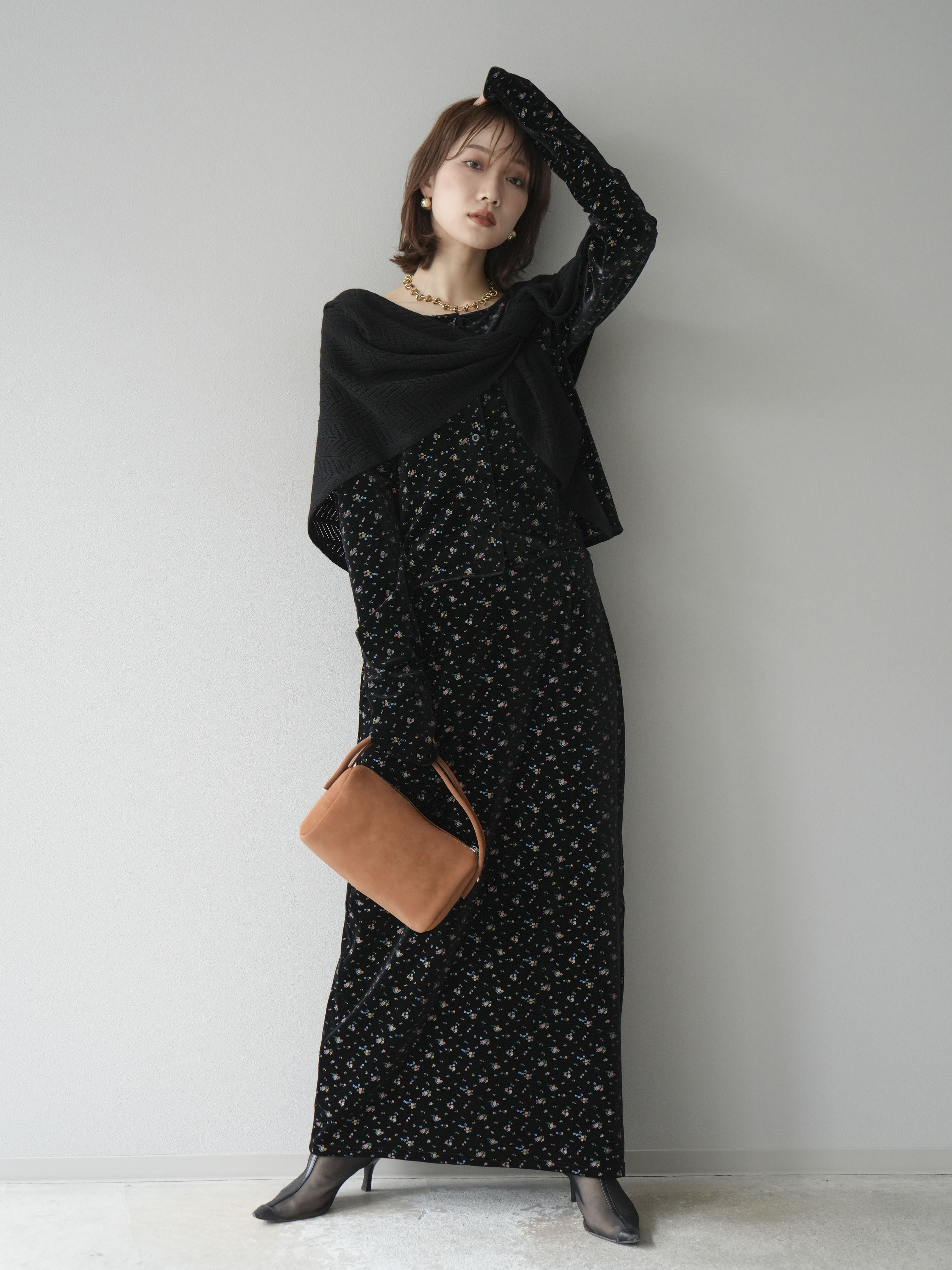 SET]ベロアフラワープリントカーディガン+ベロアフラワープリントI