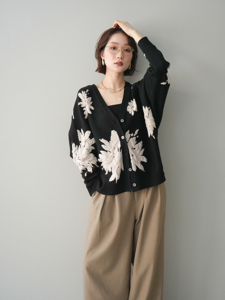 [SET]フラワージャガードニットカーディガン+フラワージャガードニットカーディガン(2set)