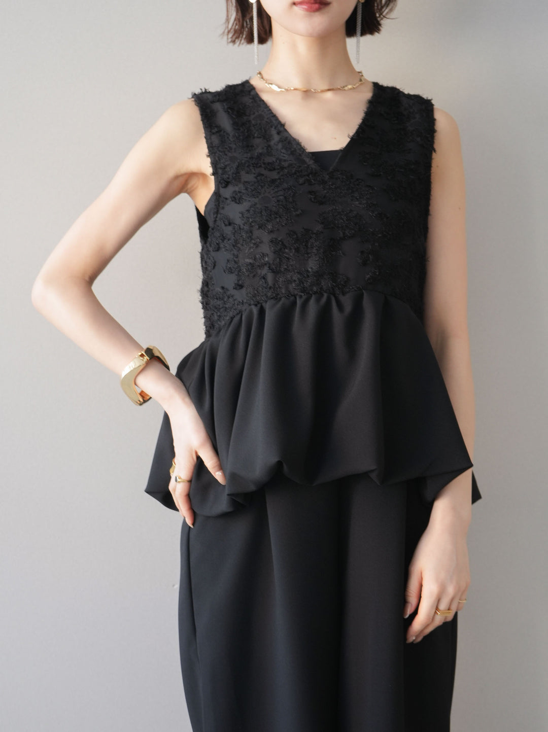 [SET]ジャガードレースぺプラムドッキングサロペット+選べるアクセセット(2set)