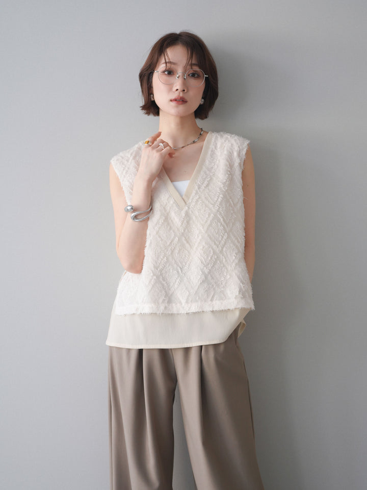 [SET]フリンジレイヤードVネックノースリーブ+選べるアクセセット(2set)