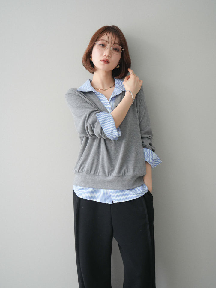 [予約]シャツレイヤードデザインカットプルオーバー/lightgray