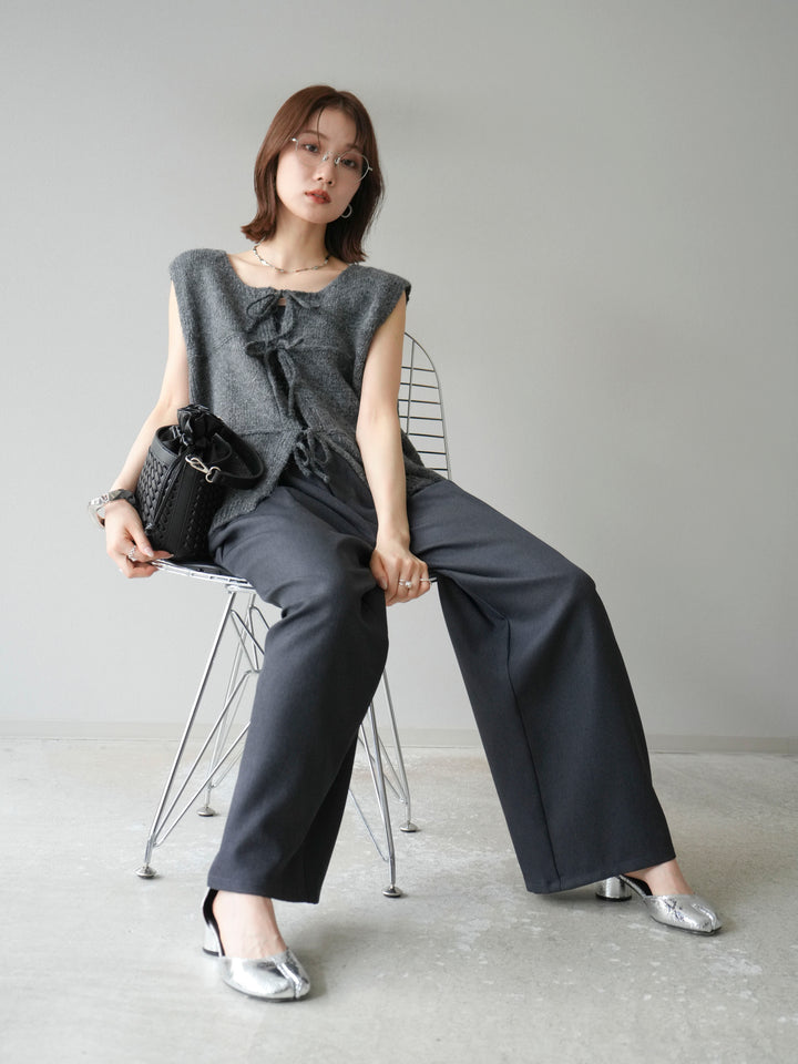 [予約]フロントスリットリボンニットベスト/グレー