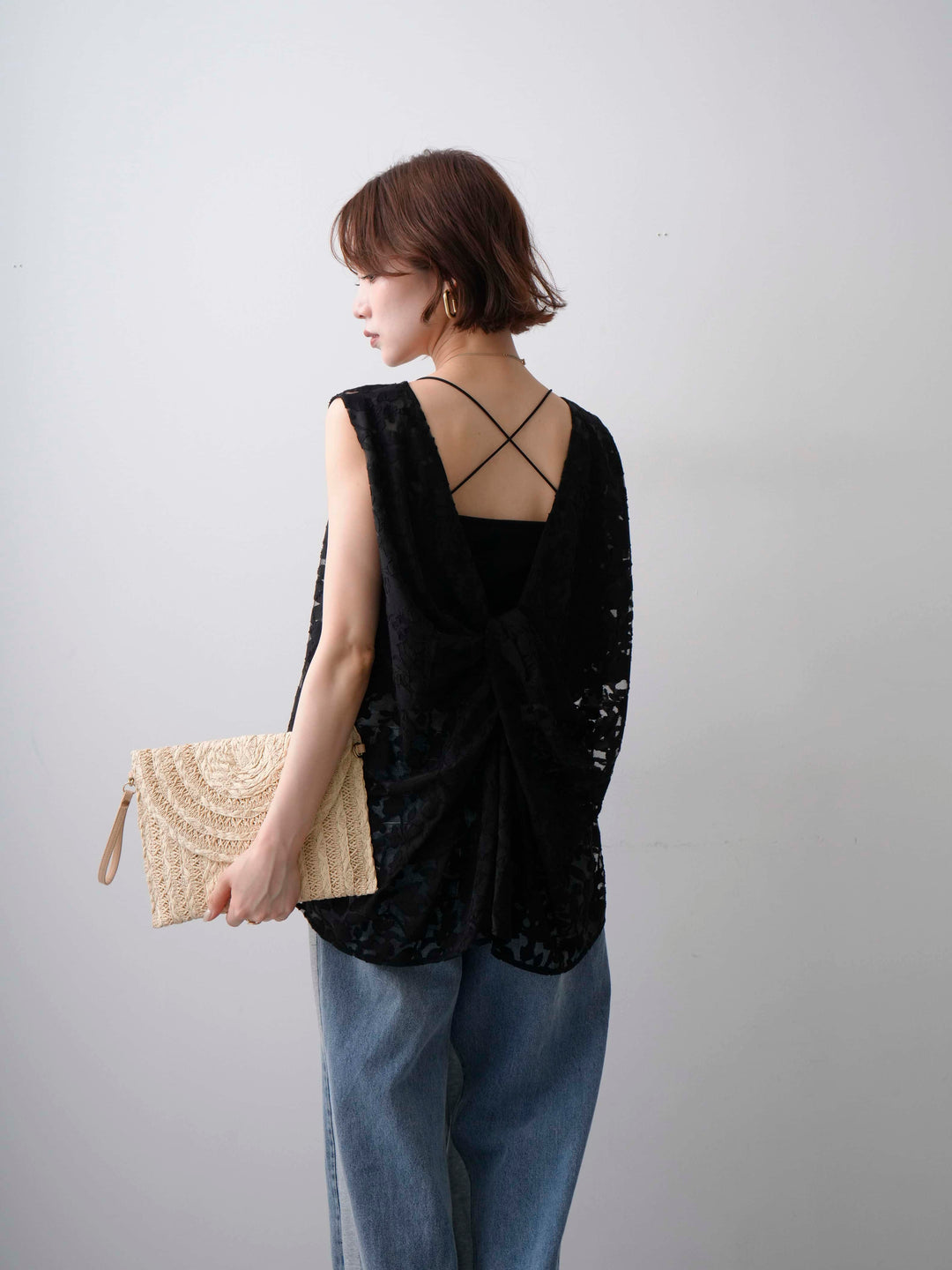 [予約]シアージャガードバックツイストノースリブラウス/black