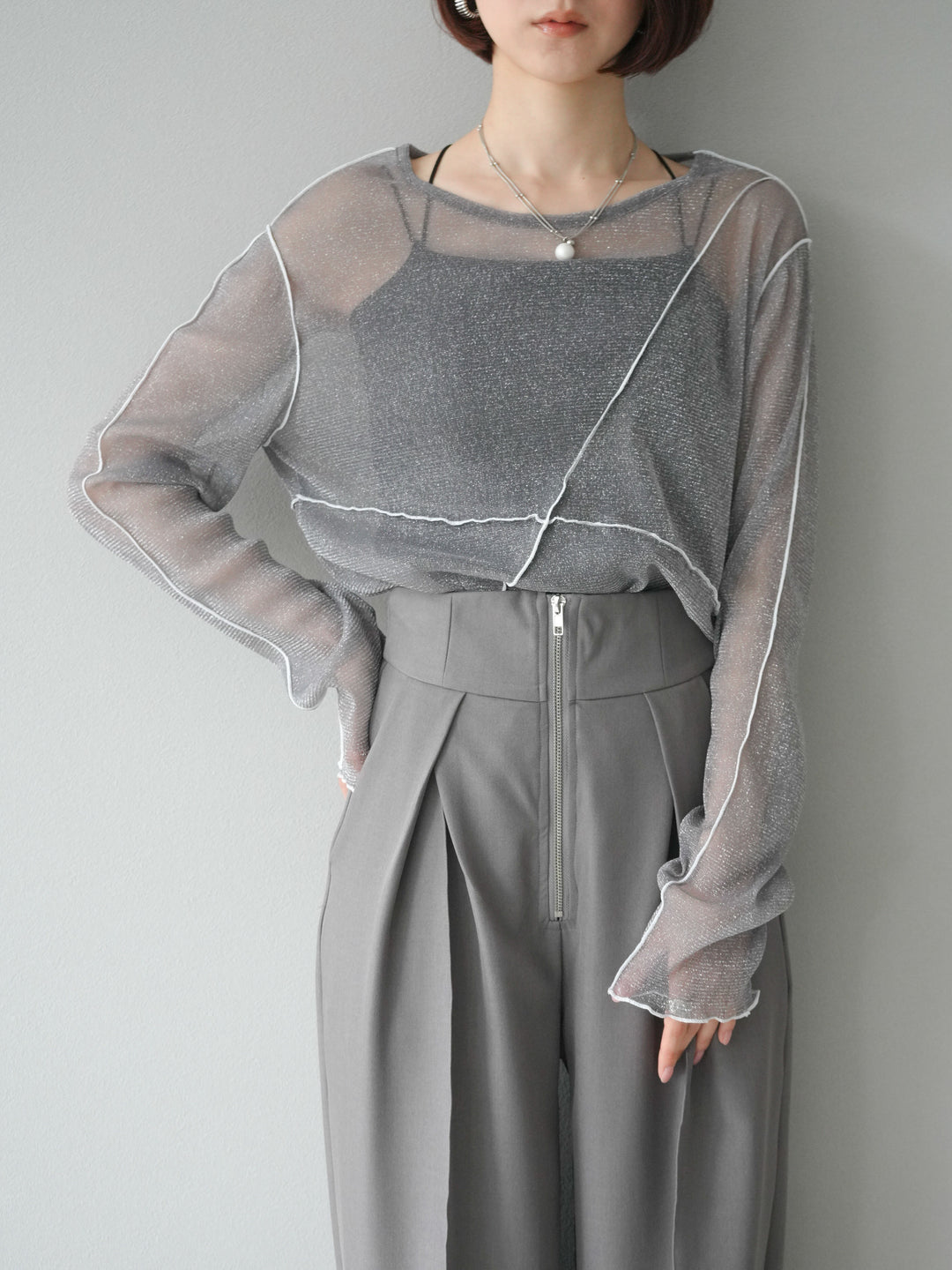 [予約]ラメシアーバイカラーメロープルオーバー/チャコール