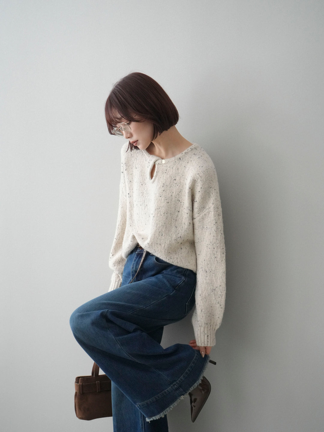 [SET]ツイストネックラメネップヤーンニットプルオーバー+選べるアクセセット(2set)