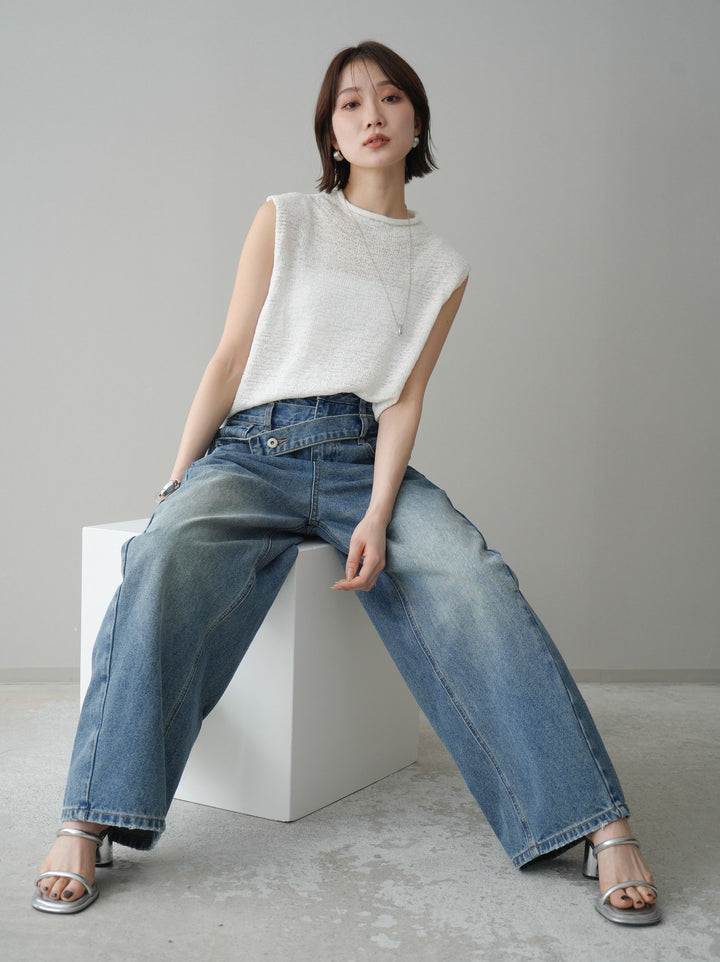 [予約]ノースリーブリネンタッチシアーニットプルオーバー/white