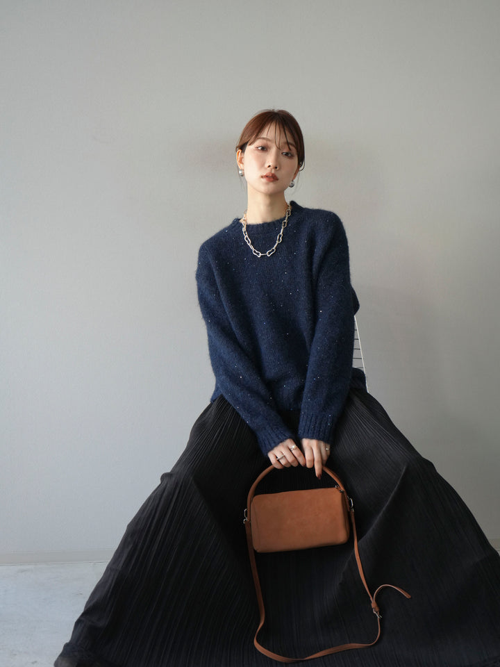 [予約]スパンコールニットプルオーバー/ネイビー