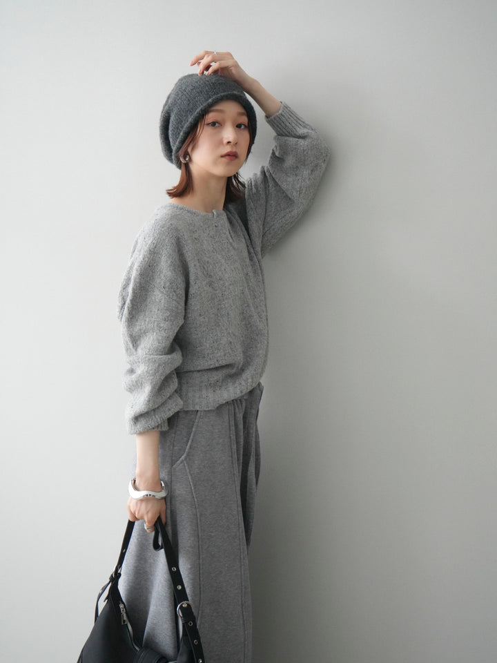 [予約]ツイストネックラメネップヤーンニットプルオーバー/gray