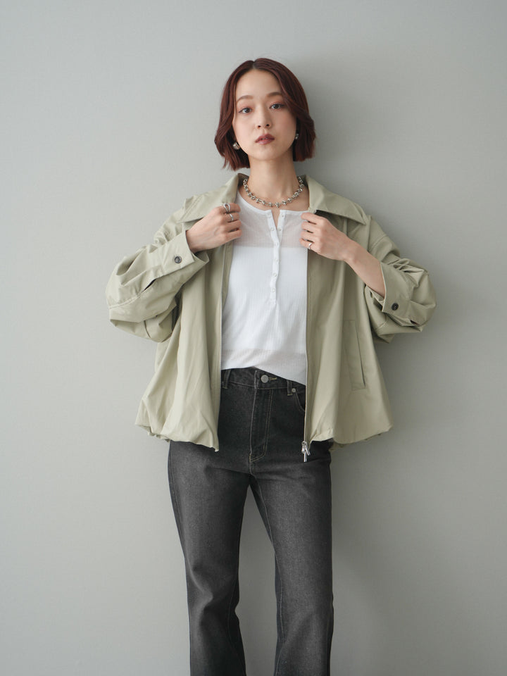 [予約]ウォッシャブルフェイクレザーバルーンジャケット/ecru