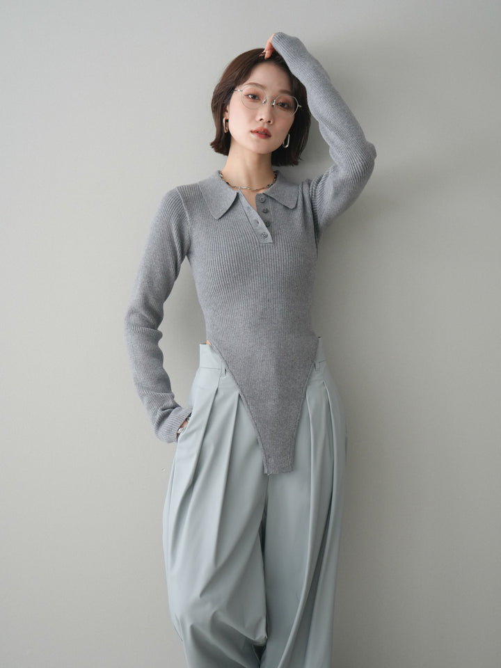 [予約]リブポロニットボディスーツ/mokugray