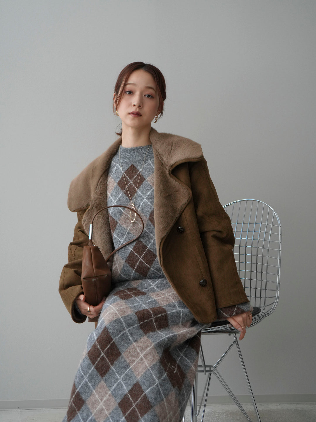 [SET]アーガイルニットプルオーバー&ロングスカートSET UP(2set)