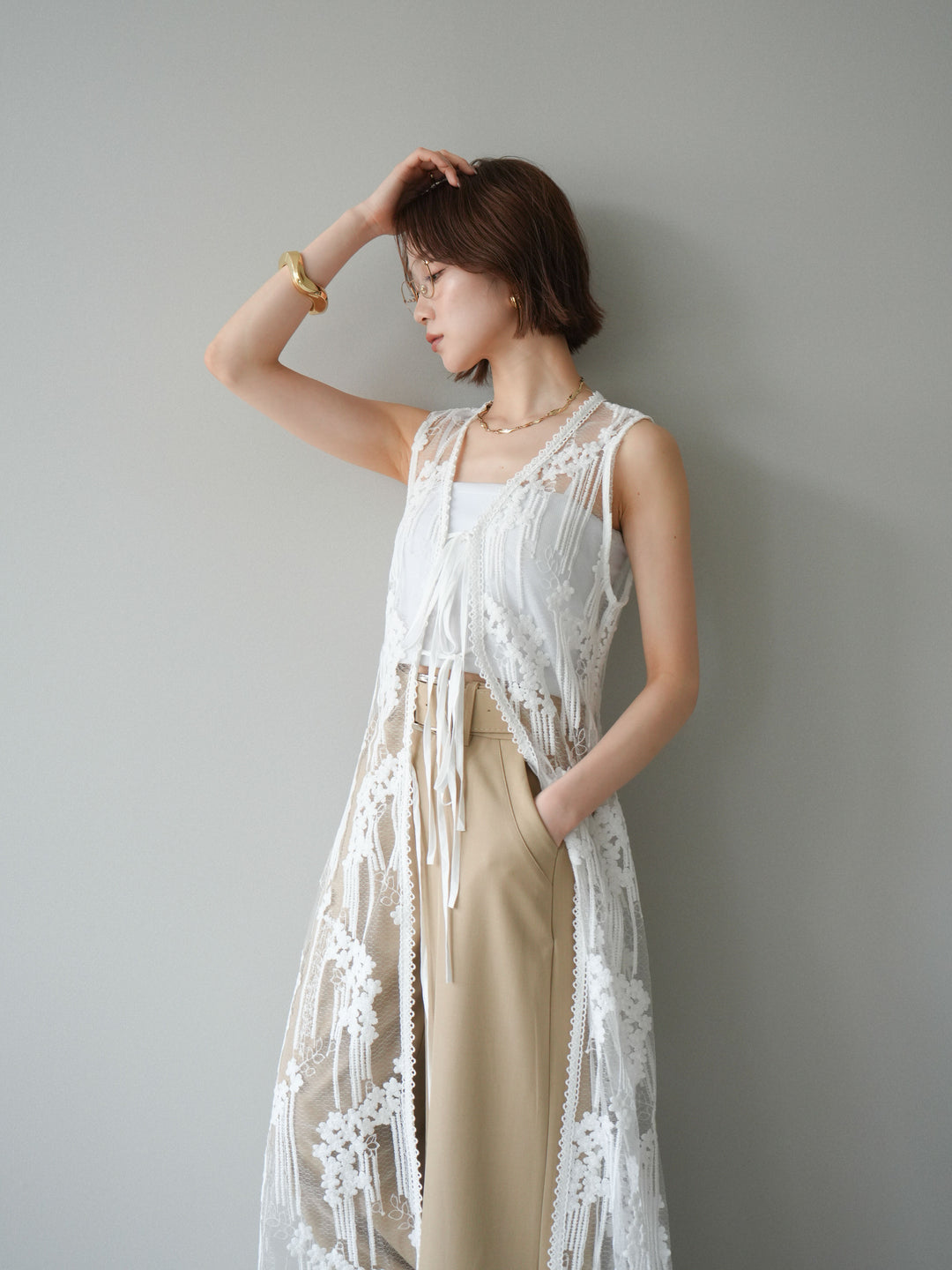 【預購】設計師蕾絲長裙配馬甲 / 白色