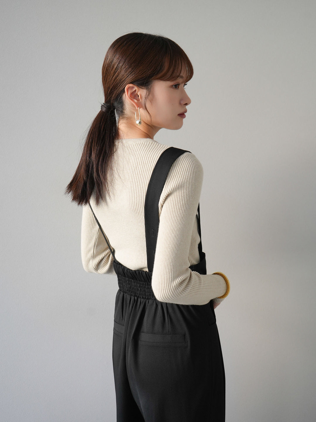 [予約]ゴールドモチーフデザインリブトップス/ベージュ