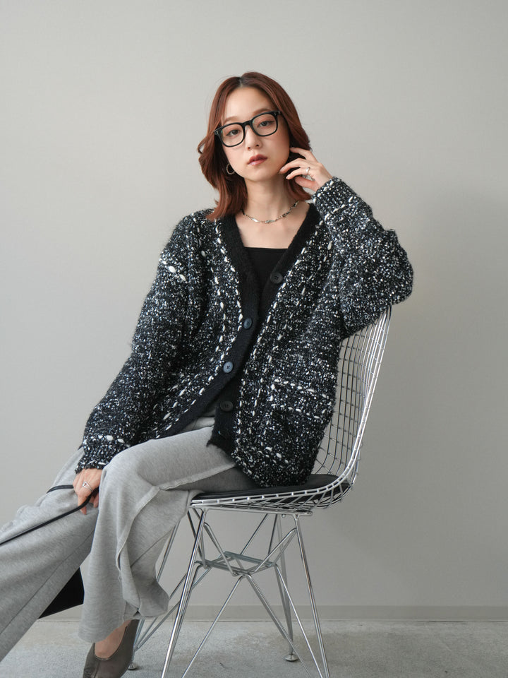 [SET]ブークレハンドステッチニットカーディガン+2WAYデザインスウェットパンツ(2set)