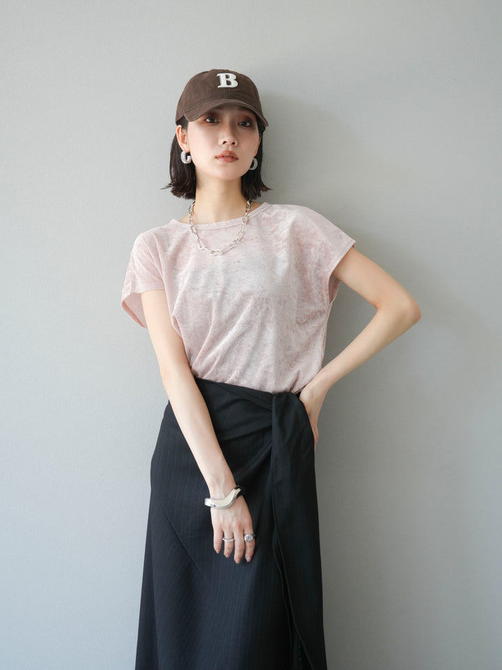 [SET]シアーベロアプルオーバー+サイド巻きツイルスカート(2set)