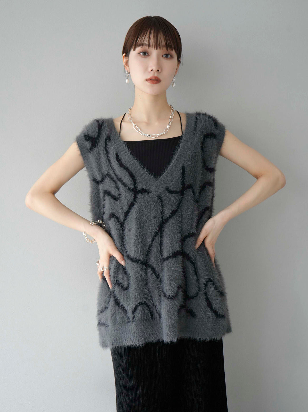 [SET]ラインシャギーニットベスト+選べるアクセセット(2set)