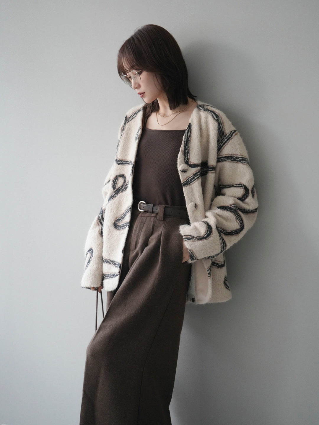 [予約]ニュアンス刺繍ブークレニットジャケット/white