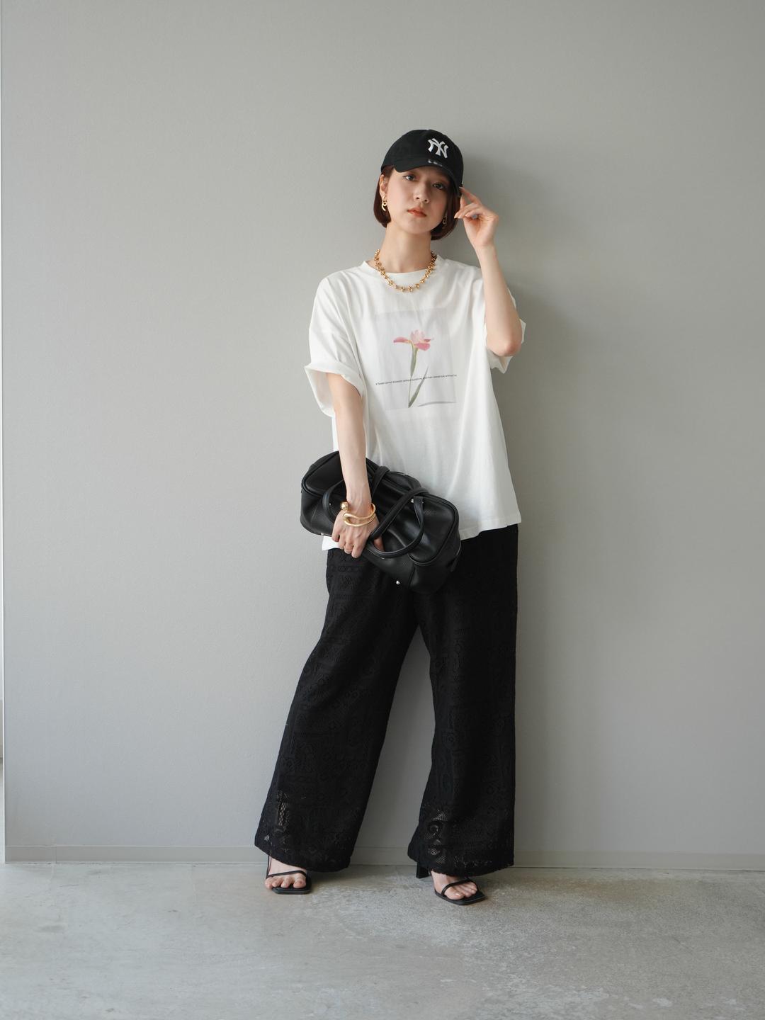 [予約]フラワーフォトビッグTシャツ/オフ2