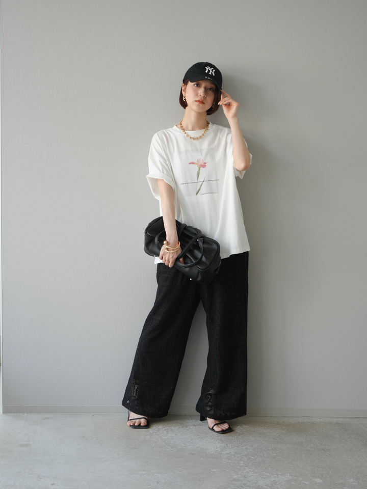 [予約]フラワーフォトビッグTシャツ/オフ2