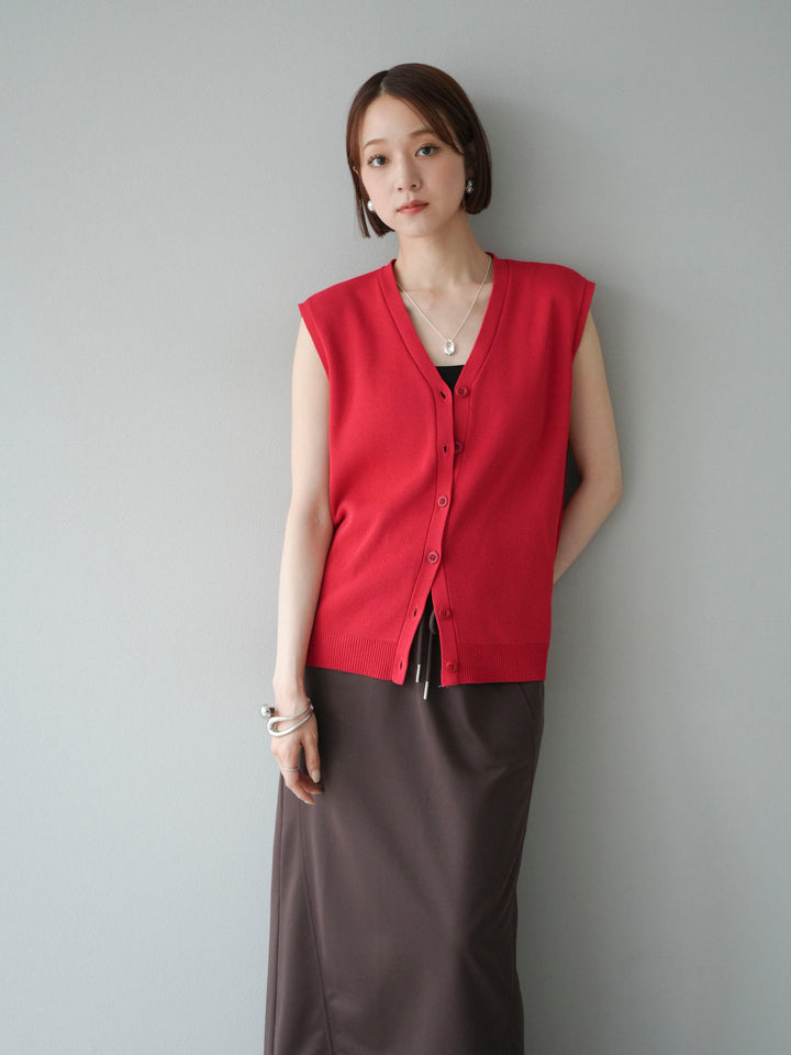 [SET]Vネックレーヨンニットベスト+スウェットロングスカート(2set)