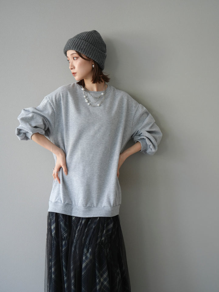 [予約]スウェットドッキングチェック柄レイヤードワンピース/グレー