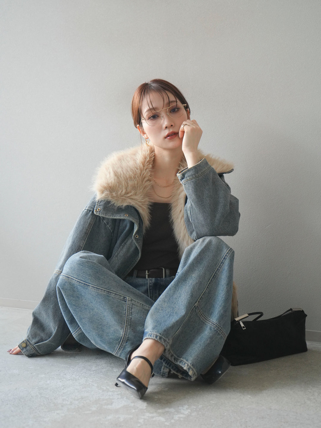 [SET]デニムxファーブルゾン+選べるアクセセット(2set)