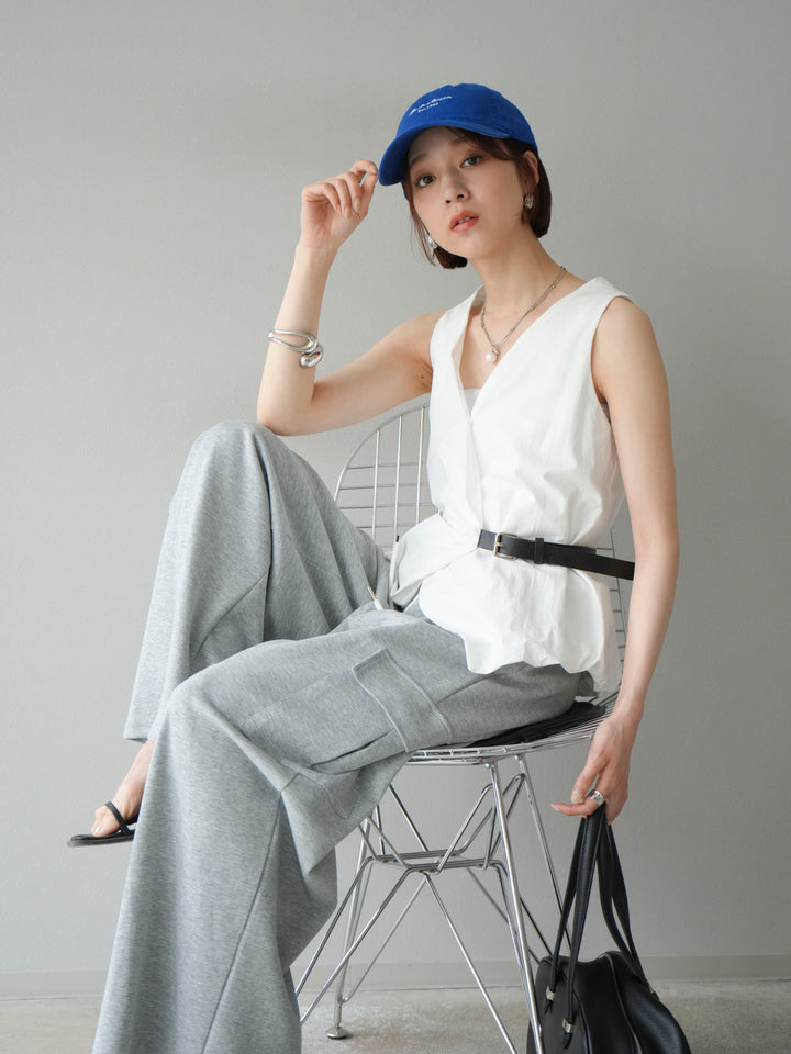 [SET]ベルトデザインバルーンブラウス+ウエストラインサイドポケットスウェットパンツ(2set)