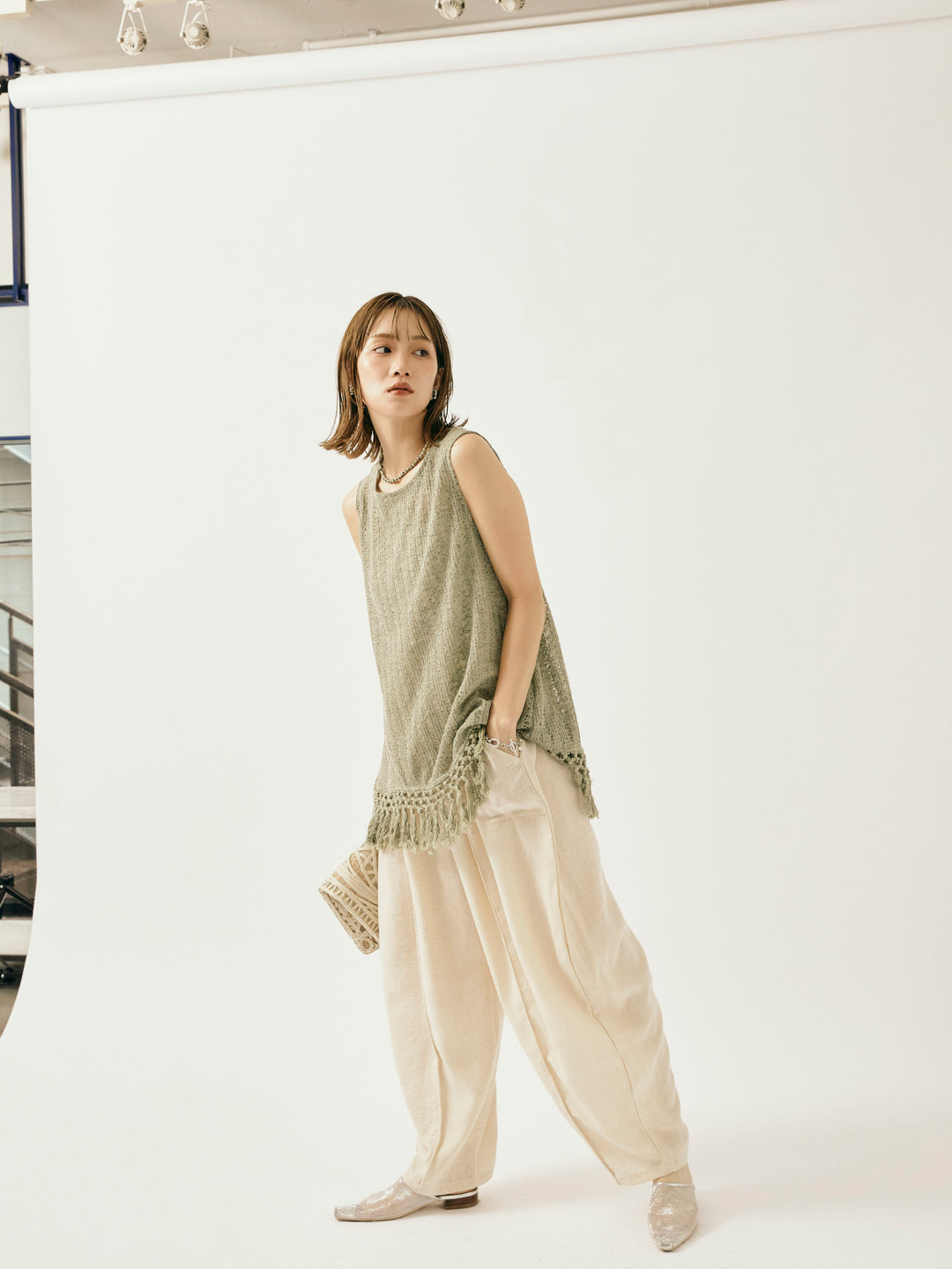 [予約]リネンライクベイカーバルーンパンツ/アイボリー