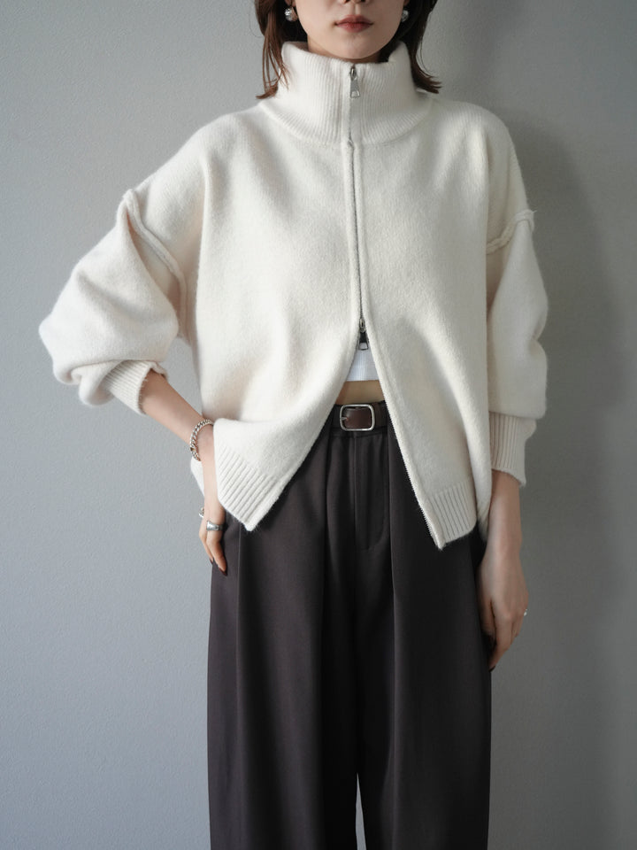 [予約]スタンドネックダブルZIPニットカーディガン/ivory