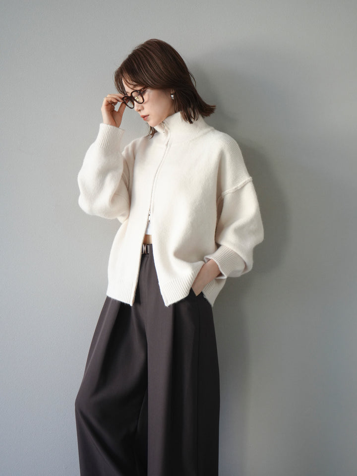 [予約]スタンドネックダブルZIPニットカーディガン/ivory