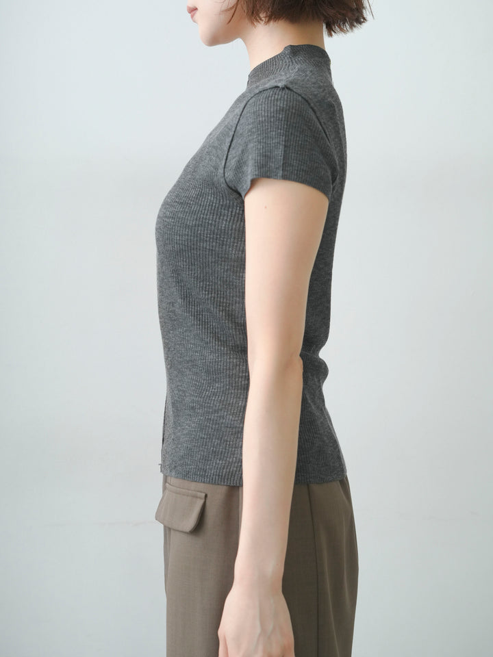 [予約]シアーバックボタンリブニットトップス/gray
