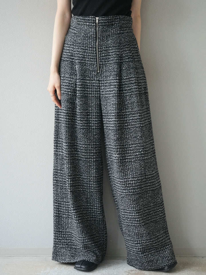 [予約]フロントジップミックスツイードワイドパンツ/ black